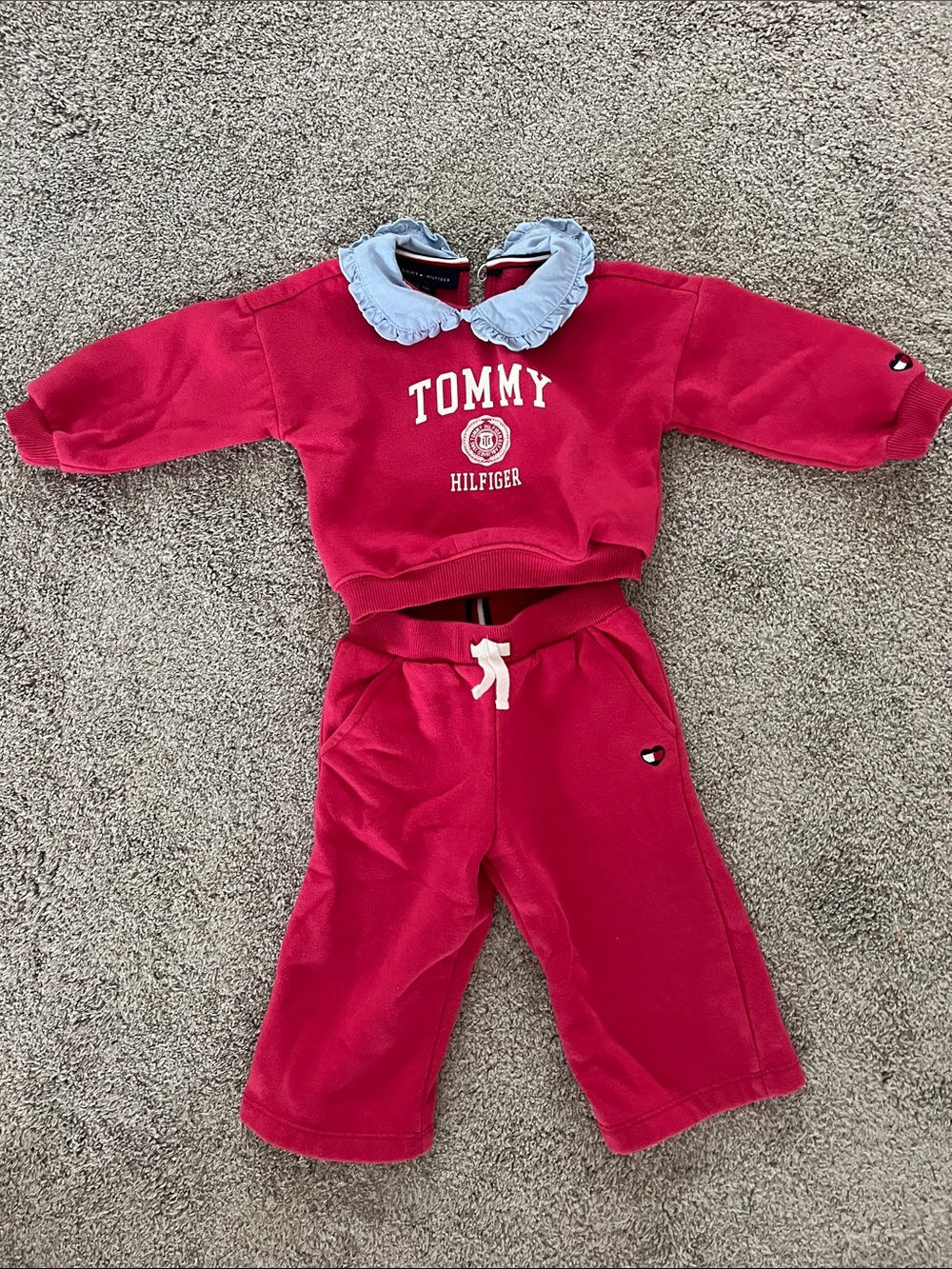 Tommy Hilfiger Baby Toddler Pink Blue Jogger Set with Ruffle Collar